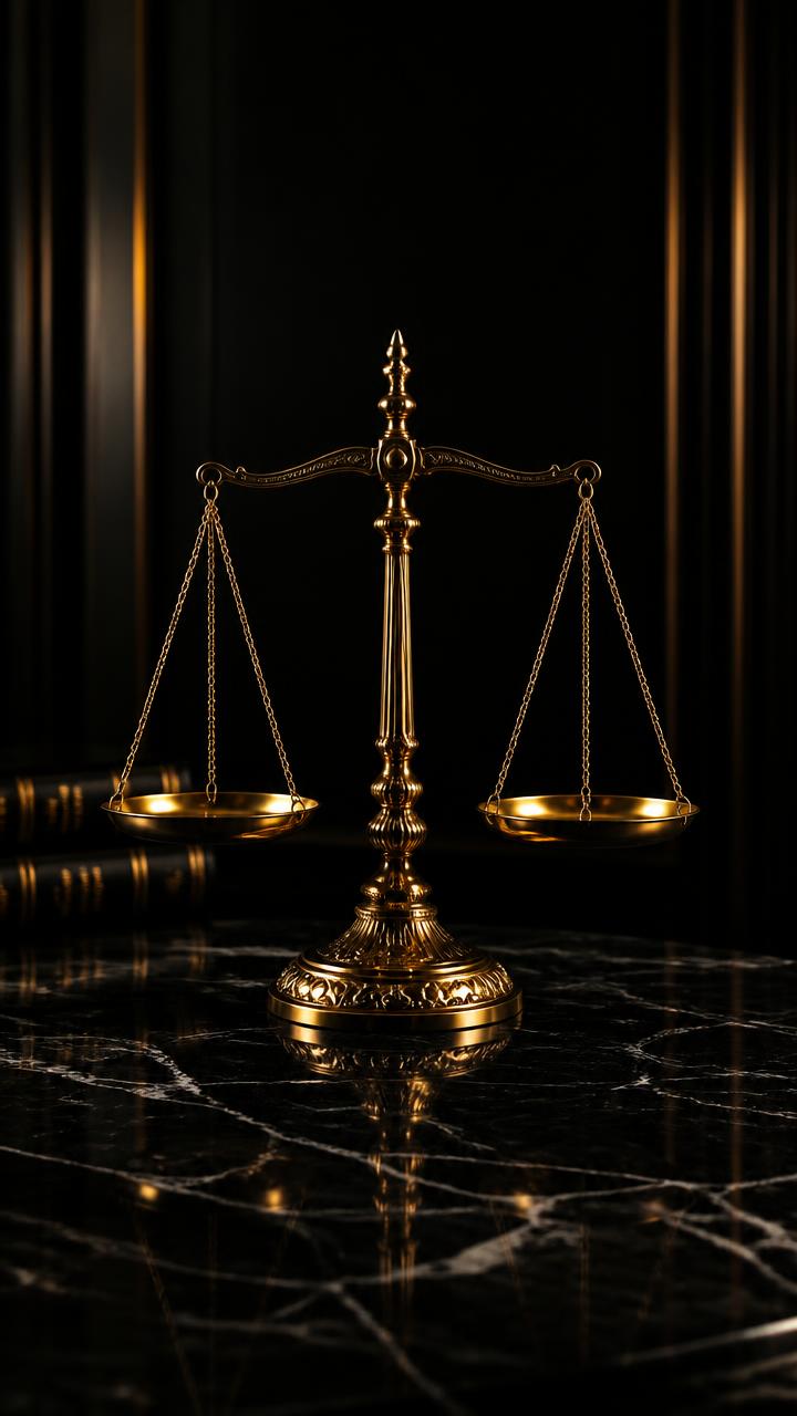 Balança da justiça em mármore escuro