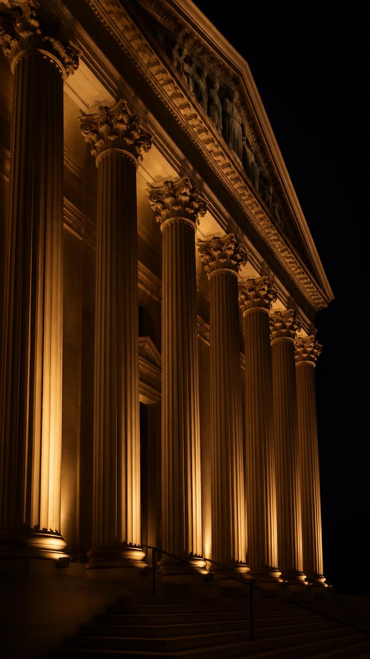 Colunas de tribunal iluminadas